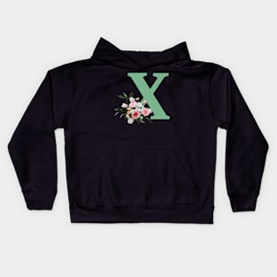 Letter X green with colorful flowers Kids Hoodie